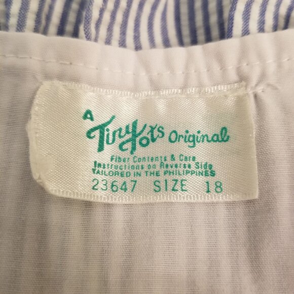 Tiny Tots 18M Blue White Stripe Bubble Romper Vintage 90s AHOY Nautical - Picture 2 of 6